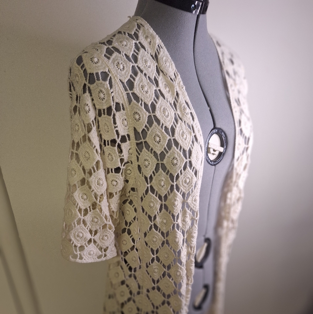 Raj Cream Crochet Cardigan Or Swim Cover Up Size Med